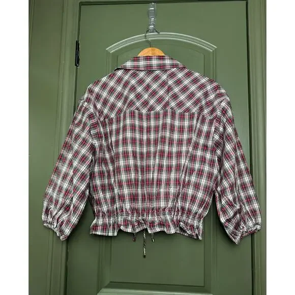 NWT Cara Cara Tartan Plaid Turtledove Hutton Tartan Cropped Top Red White XL - Picture 5 of 6